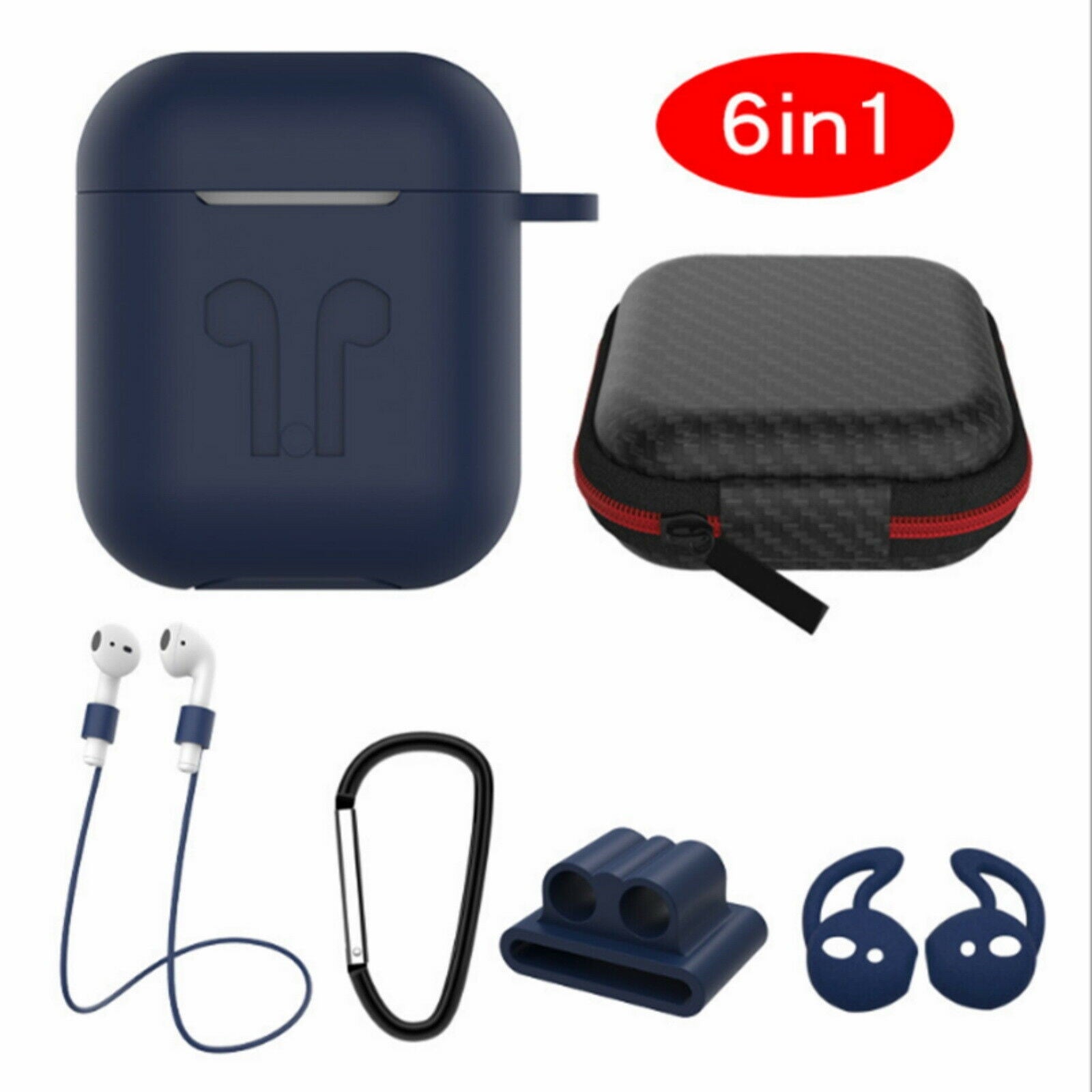 6 in 1 Silicone Case with Ear Hook Grips Straps Clips Tips Grips for AirPods 1 2 (1st 2nd Gen.) 6 in 1 Silicone Case with Ear Hook Grips Straps Clips Tips Grips for AirPods 1 2 (1st 2nd Gen.)